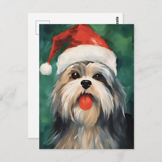 Lhasa Apso Kerstborstel schilderen kunstwerk Briefkaart (Voorkant / Achterkant)