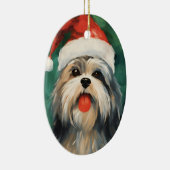 Lhasa Apso Kerstborstel schilderen kunstwerk Keramisch Ornament (Rechts)