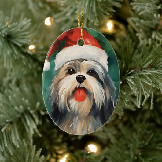 Lhasa Apso Kerstborstel schilderen kunstwerk Keramisch Ornament (Boom)