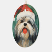 Lhasa Apso Kerstborstel schilderen kunstwerk Keramisch Ornament (Links)