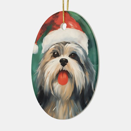Lhasa Apso Kerstborstel schilderen kunstwerk Keramisch Ornament (Links)
