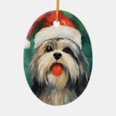 Lhasa Apso Kerstborstel schilderen kunstwerk Keramisch Ornament (Voorkant)