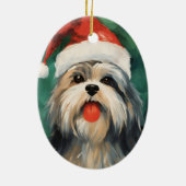 Lhasa Apso Kerstborstel schilderen kunstwerk Keramisch Ornament (Achterkant)