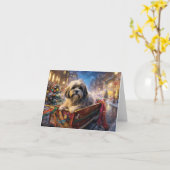 Lhasa Apso kerstfeest  Kaart (Gele Bloem)
