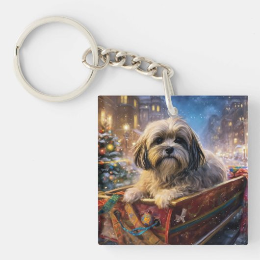 Lhasa Apso kerstfeest Sleutelhanger (Voorkant)