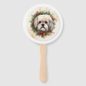 Lhasa Apso Kerstkrans feestelijke pup Handwaaier (Achterkant)