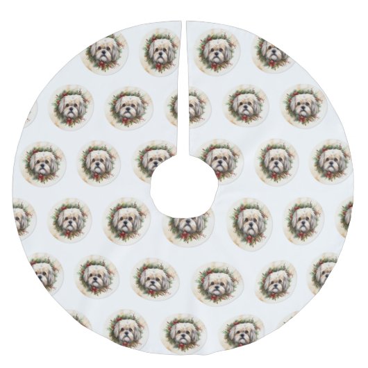 Lhasa Apso Kerstkrans feestelijke pup Kerstboom Rok (Voorkant)