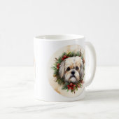 Lhasa Apso Kerstkrans feestelijke pup Koffiemok (Voorkant rechts)