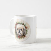 Lhasa Apso Kerstkrans feestelijke pup Koffiemok (Voorkant links)