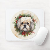 Lhasa Apso Kerstkrans feestelijke pup Muismat (Met muis)