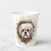 Lhasa Apso Kerstkrans feestelijke pup Papieren Bekers (Achterkant)