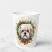 Lhasa Apso Kerstkrans feestelijke pup Papieren Bekers (Voorkant)