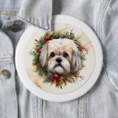 Lhasa Apso Kerstkrans feestelijke pup Ronde Button 6,0 Cm (In situ)