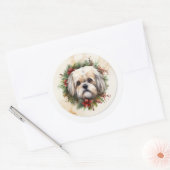 Lhasa Apso Kerstkrans feestelijke pup Ronde Sticker (Envelop)