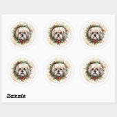 Lhasa Apso Kerstkrans feestelijke pup Ronde Sticker (Vel)