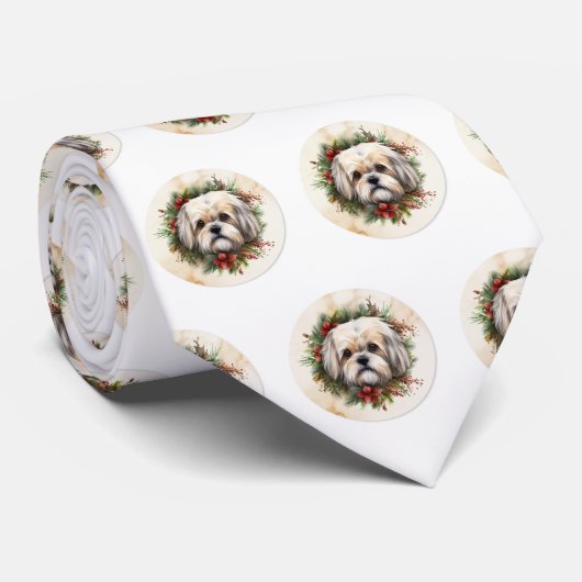 Lhasa Apso Kerstkrans feestelijke pup Stropdas (Opgerold)