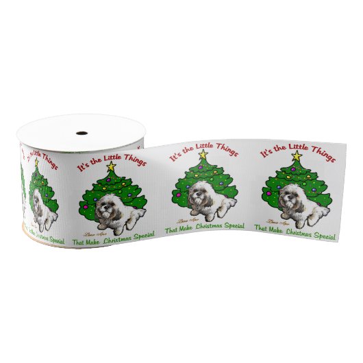 Lhasa Apso Kerstmis Grosgrain Lint (Spoel)