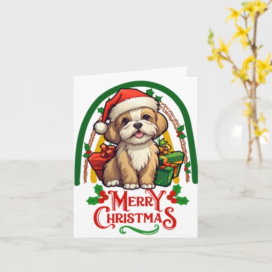 Lhasa-apso Kerstmis Kaart (Gele Bloem)