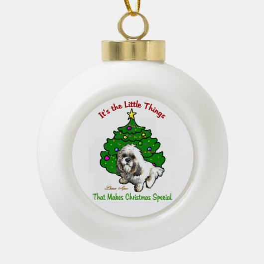 Lhasa Apso Kerstmis Keramische Bal Ornament (Voorkant)