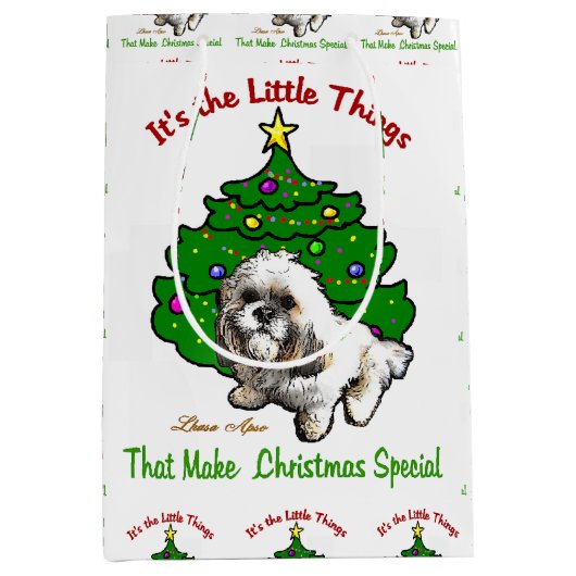 Lhasa Apso Kerstmis Medium Cadeauzakje (Voorkant)