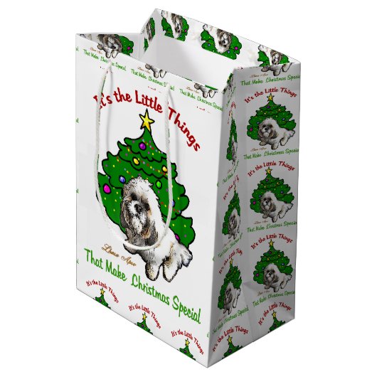 Lhasa Apso Kerstmis Medium Cadeauzakje (Achterkant Gekanteld)