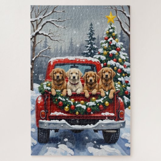 Lhasa Apso Kerstmis Rode Truck Vakantie Legpuzzel (Verticaal)