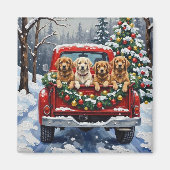 Lhasa Apso Kerstmis Rode Truck Vakantie Magneet (Voorkant)