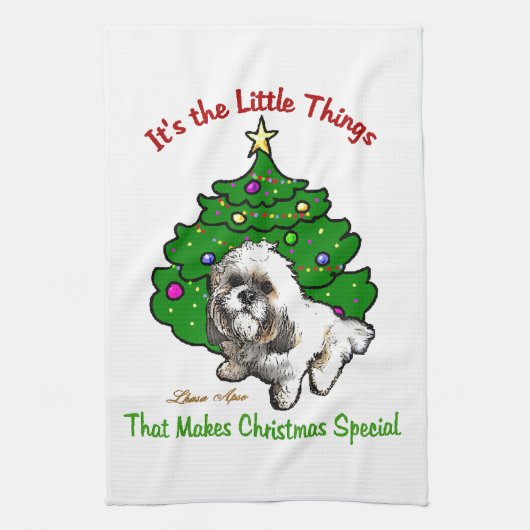 Lhasa Apso Kerstmis Theedoek (Verticaal)