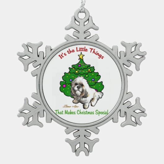 Lhasa Apso Kerstmis Tin Sneeuwvlok Ornament (Voorkant)