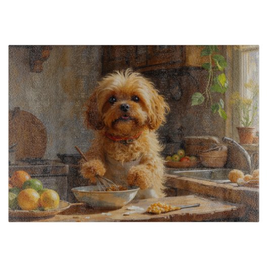 Lhasa Apso Kookt in Keuken Snijplank (Voorkant)