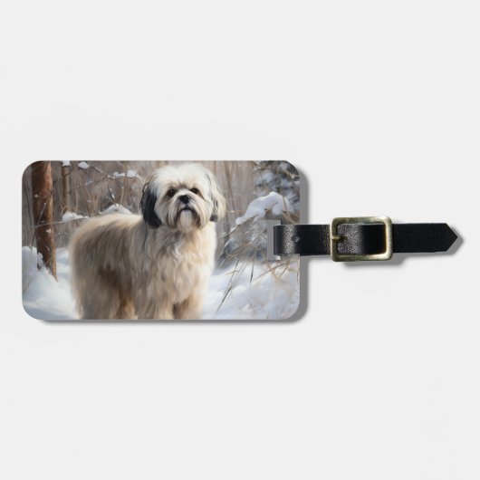 Lhasa Apso Laat het Sneeuwen Kerstmis Bagagelabel (Voorkant horizontaal)