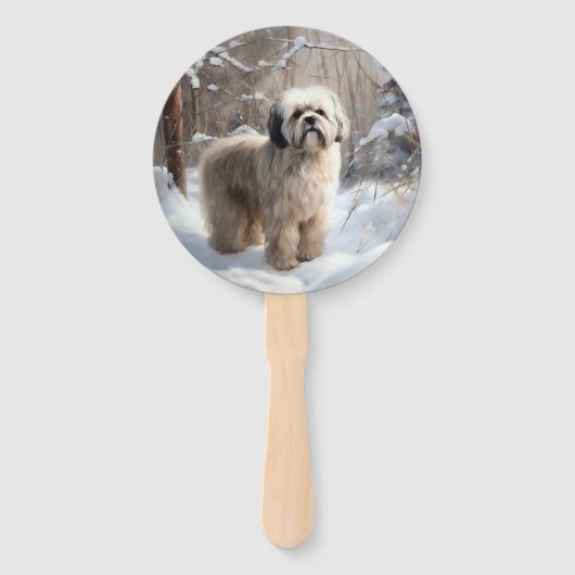 Lhasa Apso Laat het Sneeuwen Kerstmis Handwaaier (Voorkant)