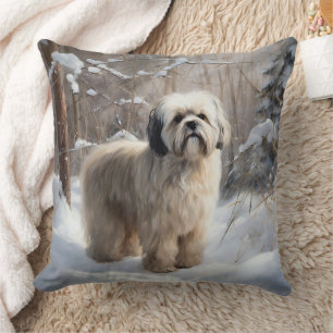 Lhasa Apso Laat het Sneeuwen Kerstmis Kussen