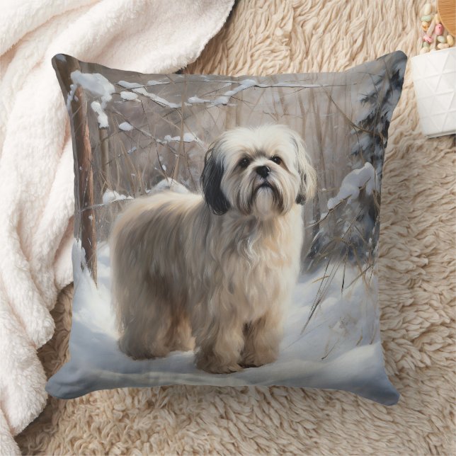 Lhasa Apso Laat het Sneeuwen Kerstmis Kussen (Deken)