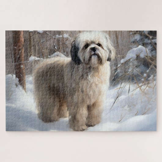 Lhasa Apso Laat het Sneeuwen Kerstmis Legpuzzel (Horizontaal)