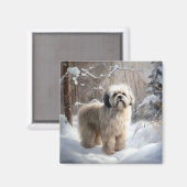 Lhasa Apso Laat het Sneeuwen Kerstmis Magneet (Voorkant / Achterkant)