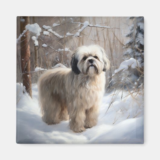 Lhasa Apso Laat het Sneeuwen Kerstmis Magneet (Voorkant)