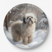 Lhasa Apso Laat het Sneeuwen Kerstmis Papieren Bordje (Voorkant)
