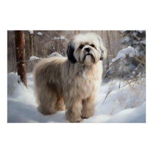 Lhasa Apso Laat het Sneeuwen Kerstmis Perfect Poster