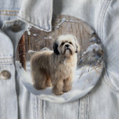 Lhasa Apso Laat het Sneeuwen Kerstmis Ronde Button 6,0 Cm (In situ)