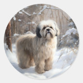 Lhasa Apso Laat het Sneeuwen Kerstmis  Ronde Sticker (Voorkant)