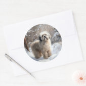 Lhasa Apso Laat het Sneeuwen Kerstmis  Ronde Sticker (Envelop)