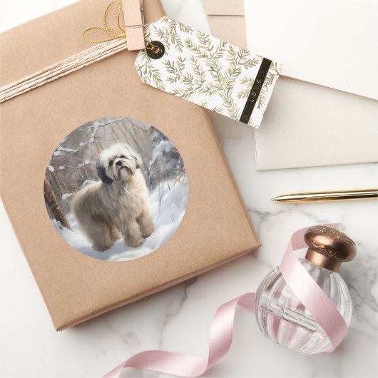 Lhasa Apso Laat het Sneeuwen Kerstmis  Ronde Sticker (Geschenken)