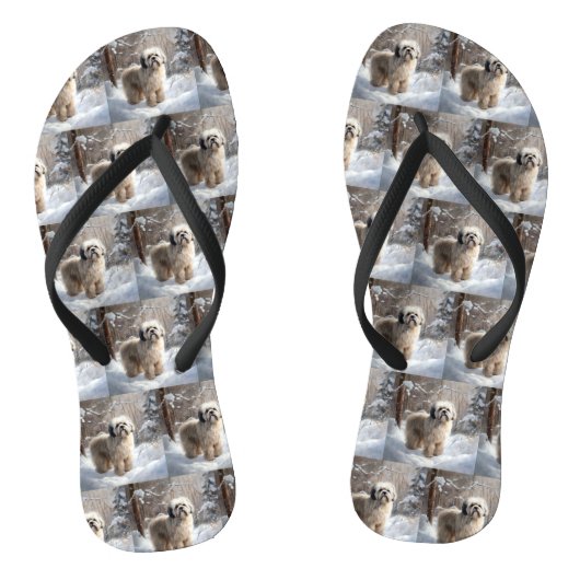 Lhasa Apso Laat het Sneeuwen Kerstmis Teenslippers (Voetbed)