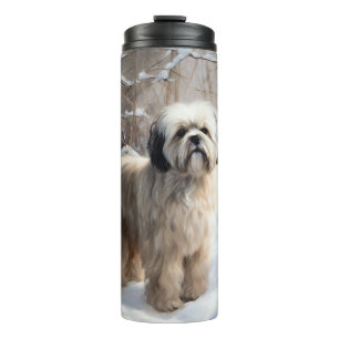 Lhasa Apso Laat het Sneeuwen Kerstmis  Thermosbeker