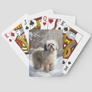 Lhasa Apso Laat Sneeuwen Kerst  Pokerkaarten