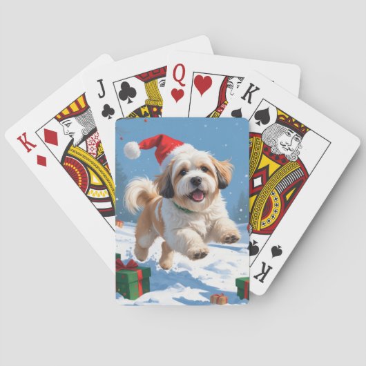 Lhasa Apso loopt in de sneeuw met kerst Pet Pokerkaarten (Achterkant)