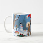 Lhasa Apso loopt in de sneeuw met kerstmuts Koffiemok (Links)