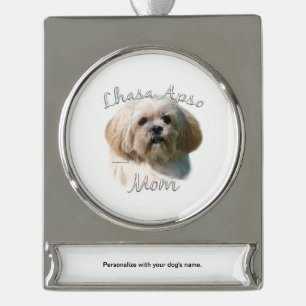Lhasa Apso mam 2 Verzilverd Banner Ornament