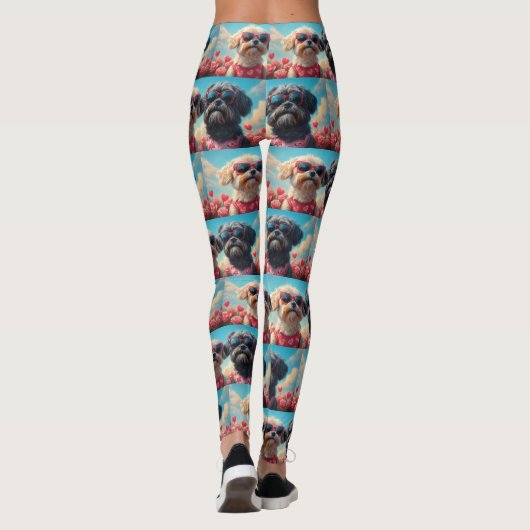 Lhasa Apso met hart Rozen Valentijnsdag Leggings (Achterkant)